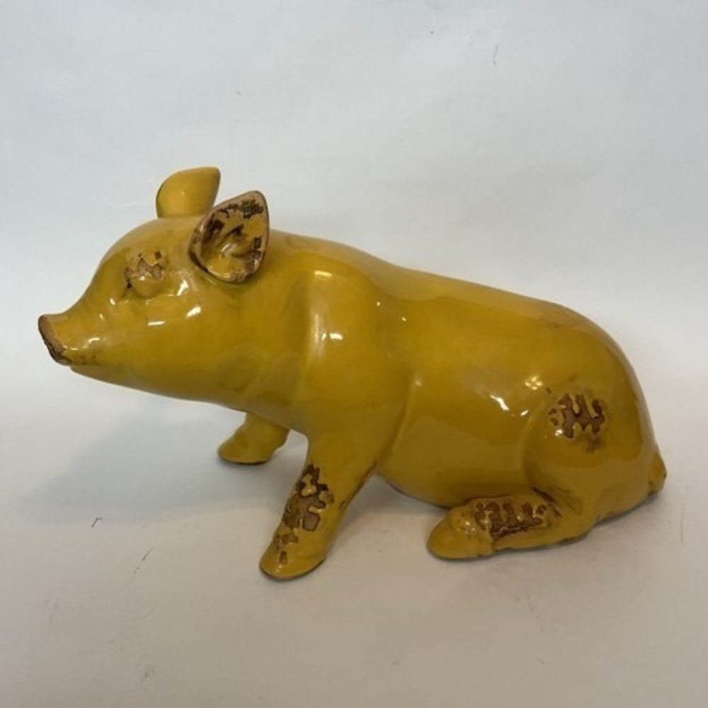VTG Tii Collections P4019 Yellow Ceramic Sitting Pig Figurine 3 Ass 10"x6" China